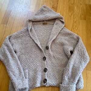 POL Cream Open Front Chunky Knit 4-button Hooded Sweater Large Cardigan